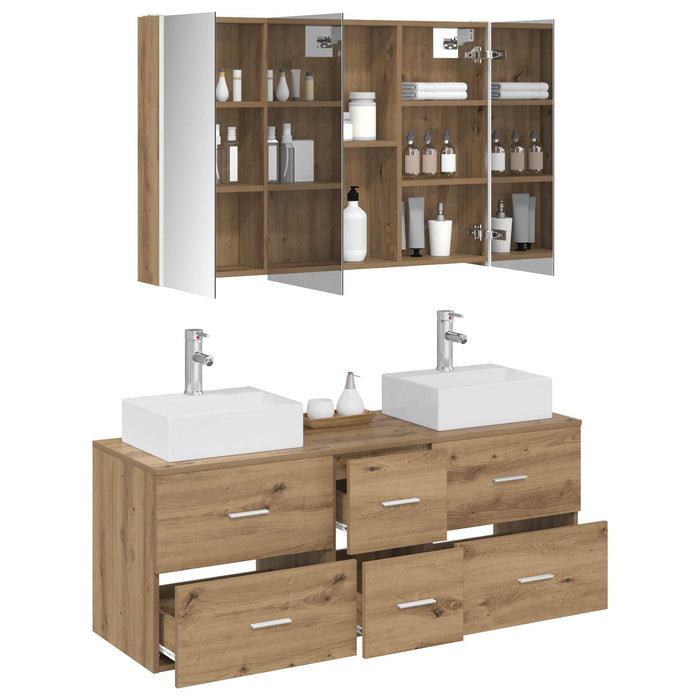 Set de mobilier pentru baie 4 pcs Stejar Artizanal WALTI