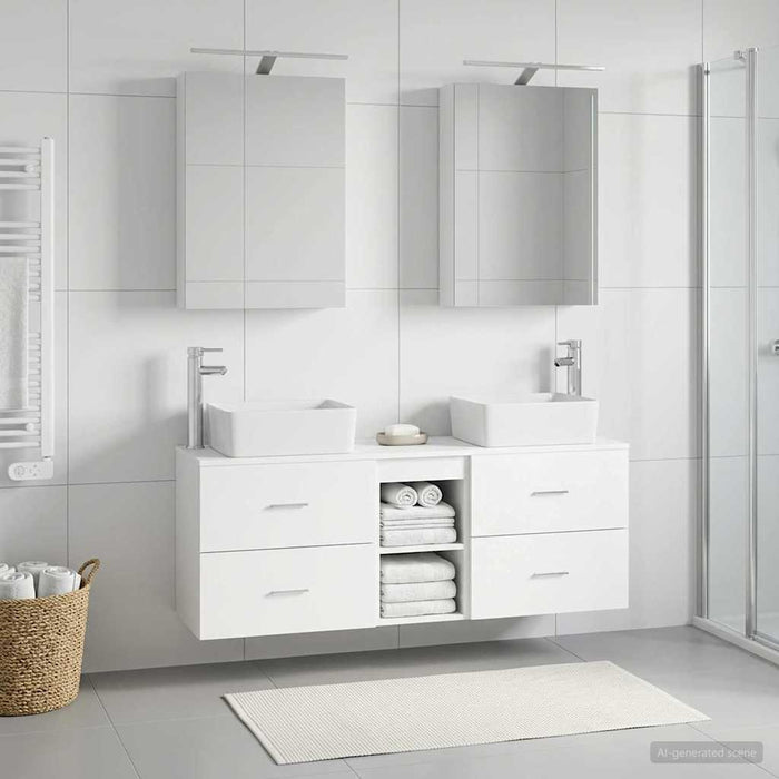 Set de mobilier pentru baie 5 pcs Alb Lemn prelucrat și sticlă WALTI