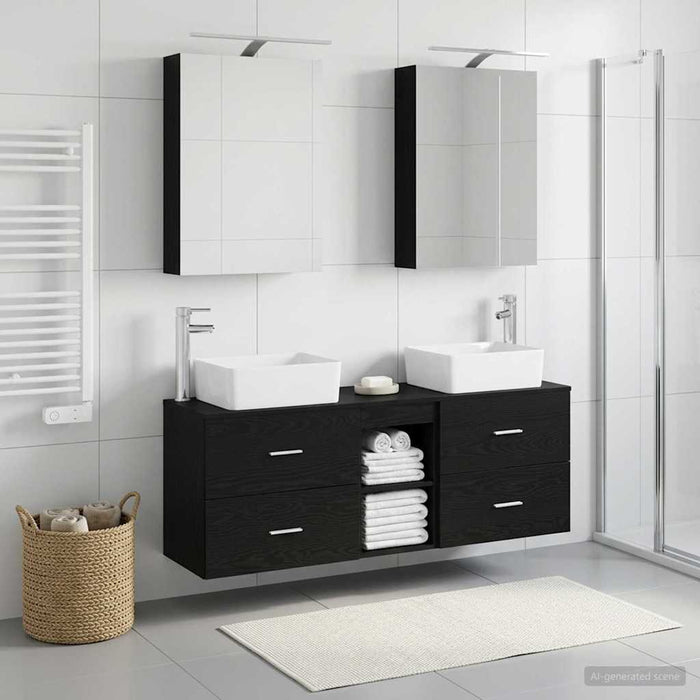 Set de mobilier pentru baie 5 pcs Stejar Negru WALTI