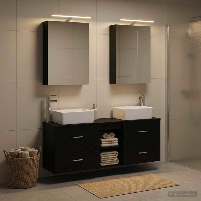 Set de mobilier pentru baie 5 pcs Stejar Negru WALTI