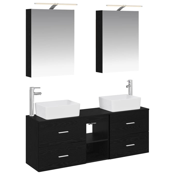 Set de mobilier pentru baie 5 pcs Stejar Negru WALTI