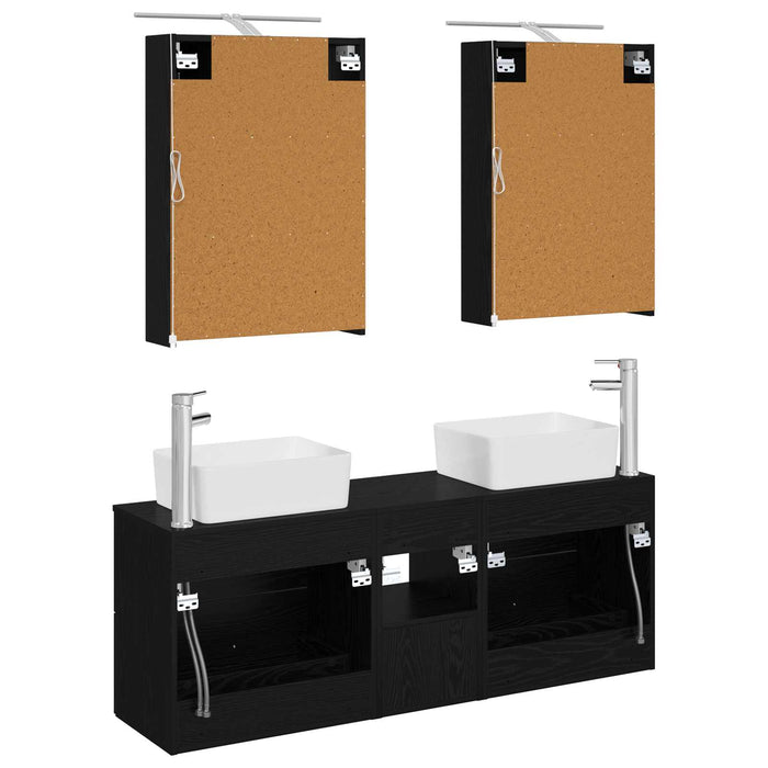 Set de mobilier pentru baie 5 pcs Stejar Negru WALTI