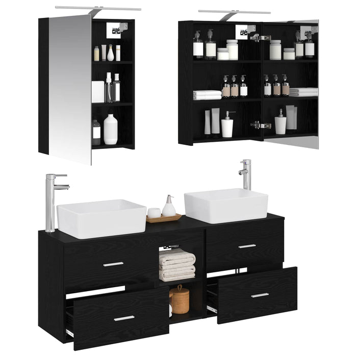 Set de mobilier pentru baie 5 pcs Stejar Negru WALTI
