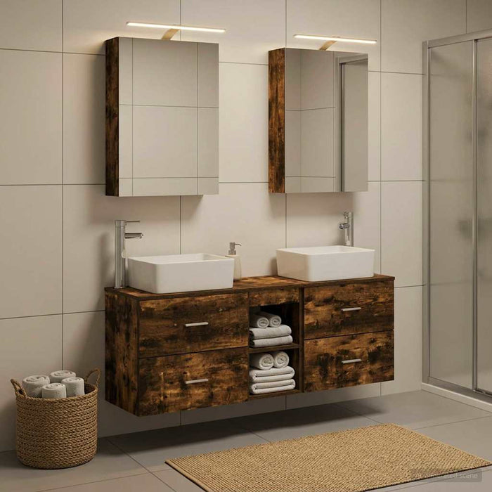 Set de mobilier pentru baie 5 pcs Stejar fumuriu WALTI
