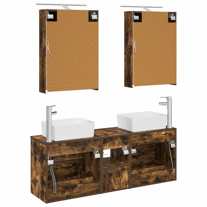 Set de mobilier pentru baie 5 pcs Stejar fumuriu WALTI