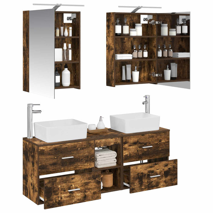 Set de mobilier pentru baie 5 pcs Stejar fumuriu WALTI