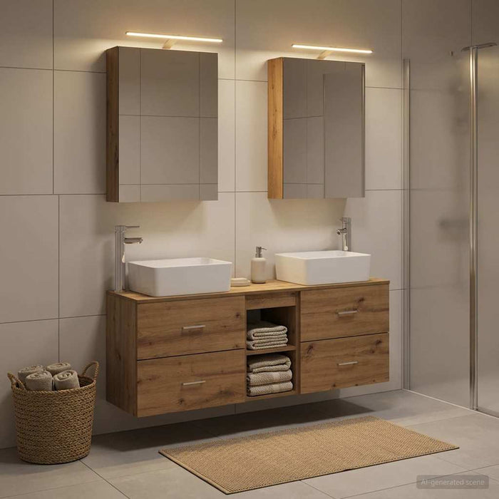 Set de mobilier pentru baie 5 pcs Stejar Artizanal WALTI