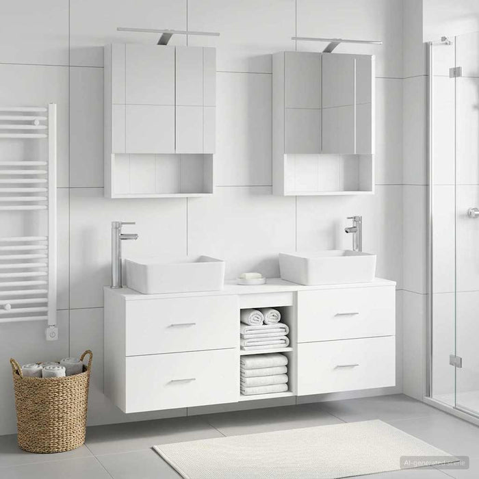 Set de mobilier pentru baie 5 buc. Alb Lemn prelucrat și sticlă WALTI