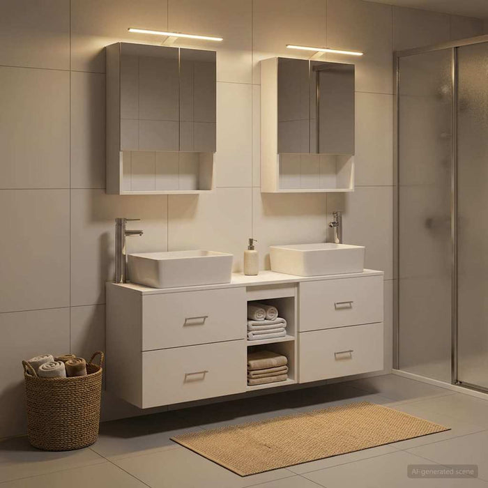 Set de mobilier pentru baie 5 buc. Alb Lemn prelucrat și sticlă WALTI