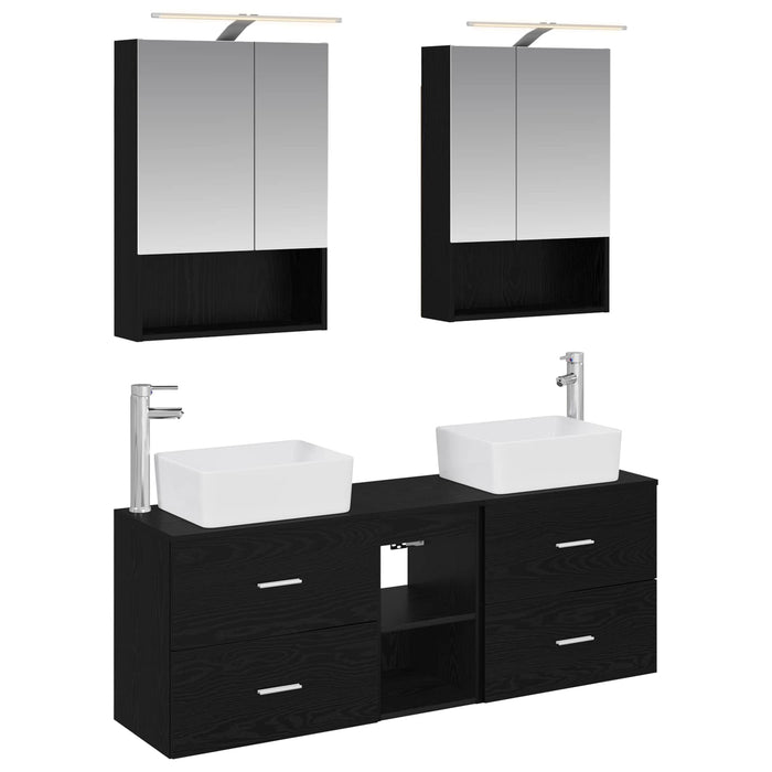 Set de mobilier pentru baie 5 pcs Stejar Negru WALTI