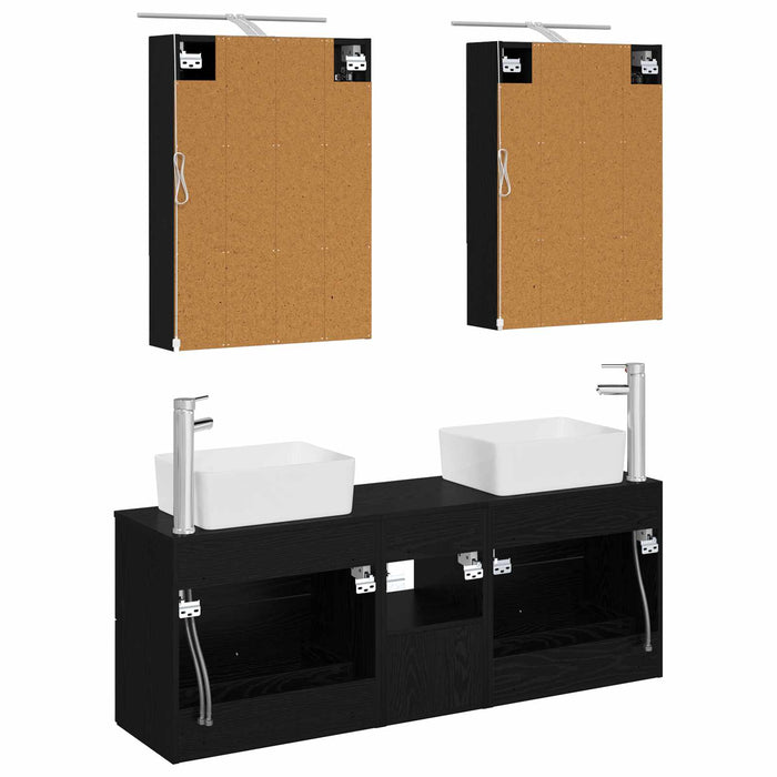 Set de mobilier pentru baie 5 pcs Stejar Negru WALTI