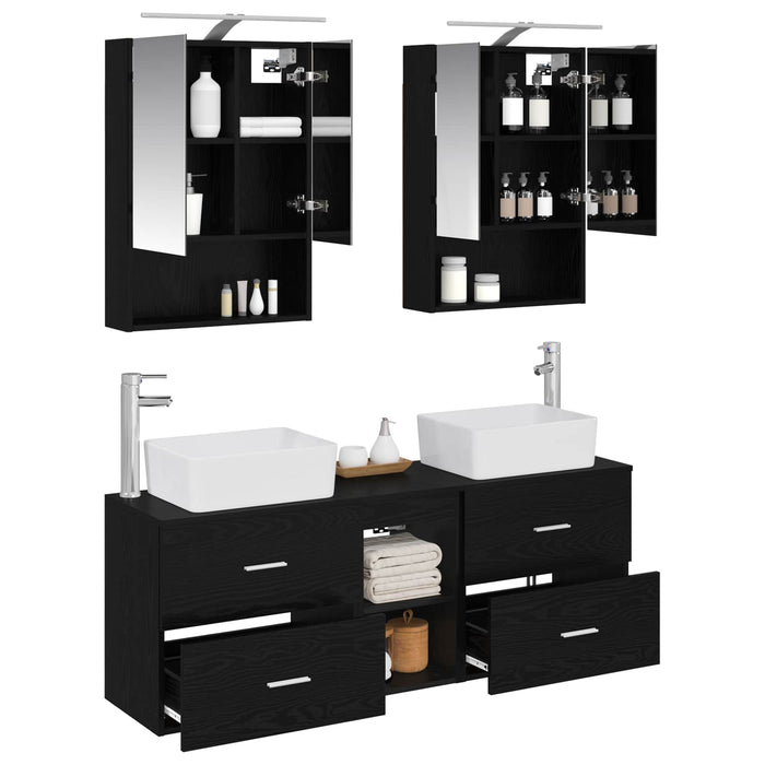 Set de mobilier pentru baie 5 pcs Stejar Negru WALTI