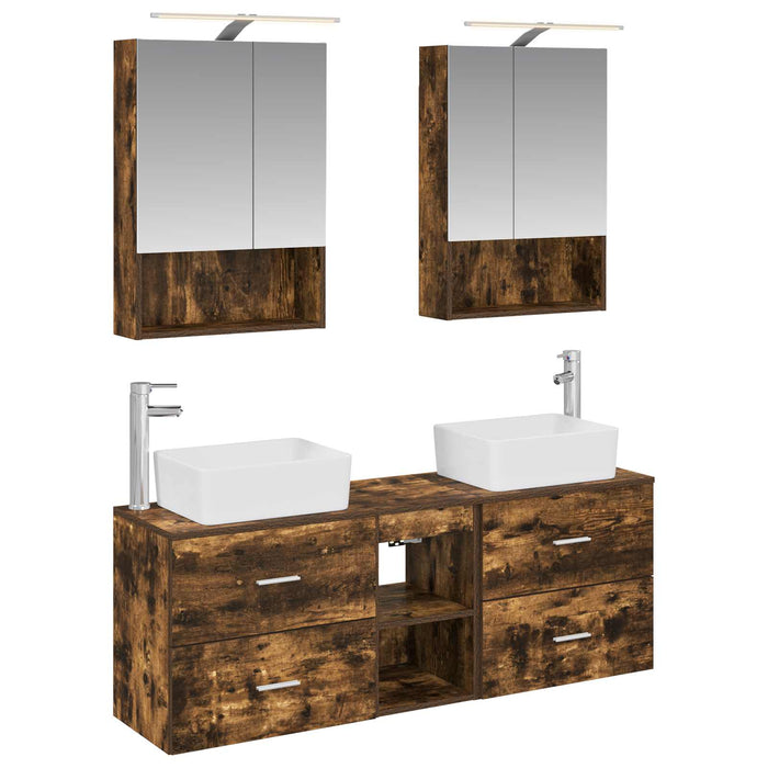 Set de mobilier pentru baie 5 pcs Stejar fumuriu WALTI