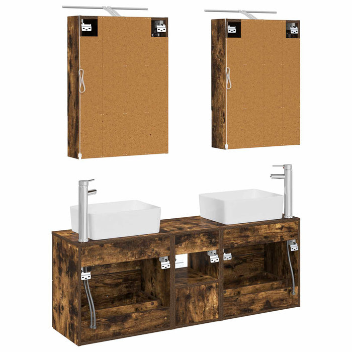 Set de mobilier pentru baie 5 pcs Stejar fumuriu WALTI