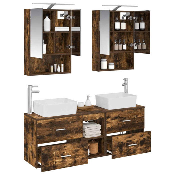 Set de mobilier pentru baie 5 pcs Stejar fumuriu WALTI