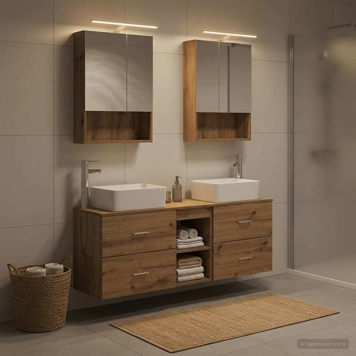 Set de mobilier pentru baie 5 buc. Stejar Artizanal WALTI