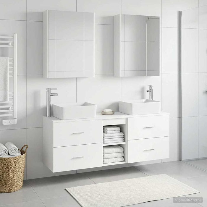 Set de mobilier pentru baie 5 buc. Alb Lemn prelucrat și sticlă WALTI