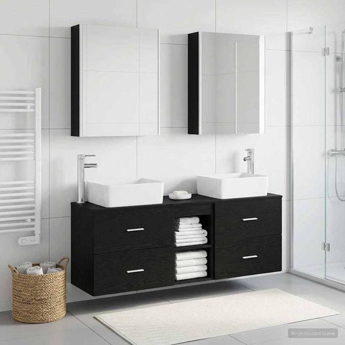 Set de mobilier pentru baie 5 pcs Stejar Negru WALTI