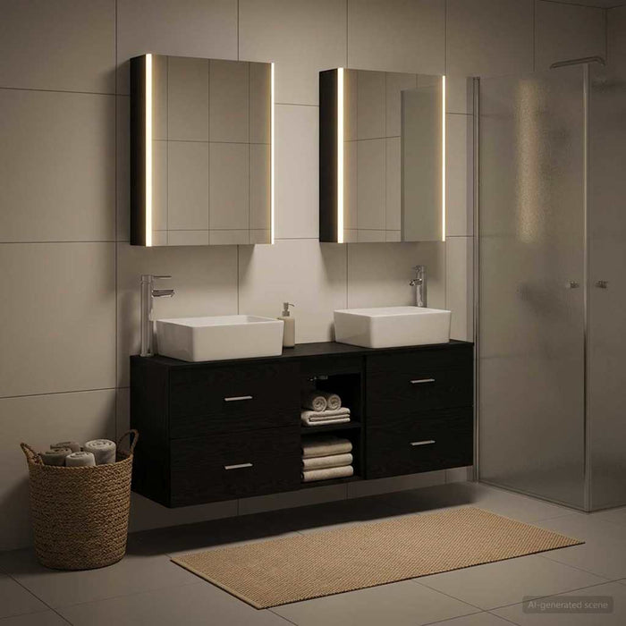 Set de mobilier pentru baie 5 pcs Stejar Negru WALTI