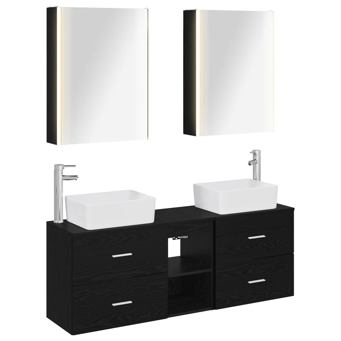 Set de mobilier pentru baie 5 pcs Stejar Negru WALTI