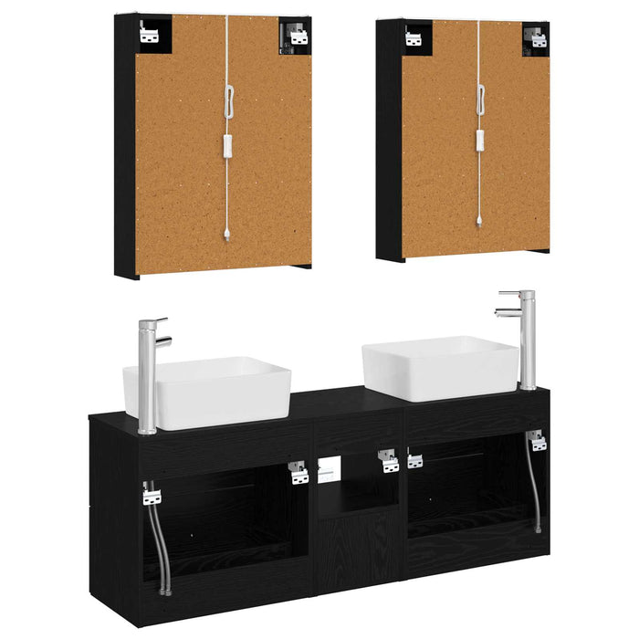 Set de mobilier pentru baie 5 pcs Stejar Negru WALTI