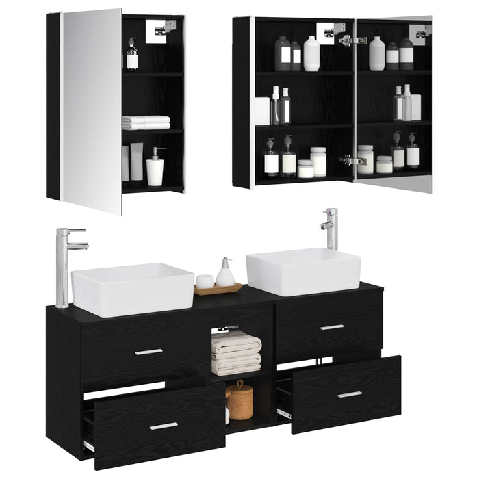 Set de mobilier pentru baie 5 pcs Stejar Negru WALTI