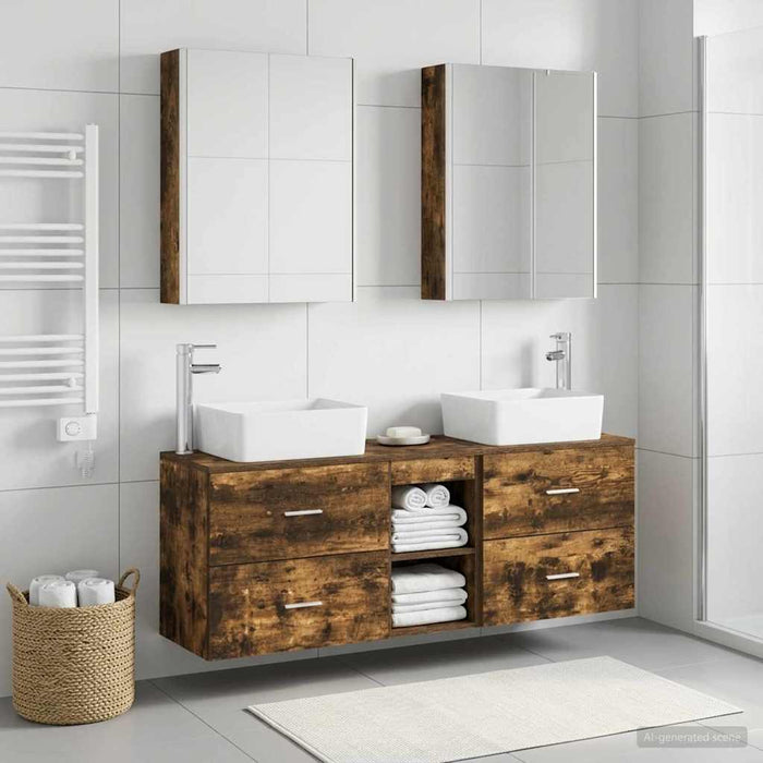 Set de mobilier pentru baie 5 buc. Stejar fumuriu WALTI
