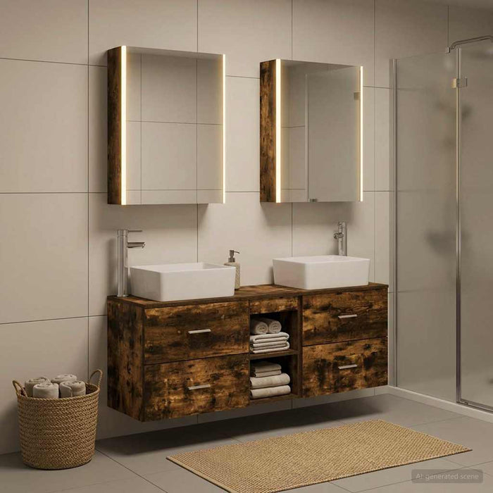 Set de mobilier pentru baie 5 buc. Stejar fumuriu WALTI