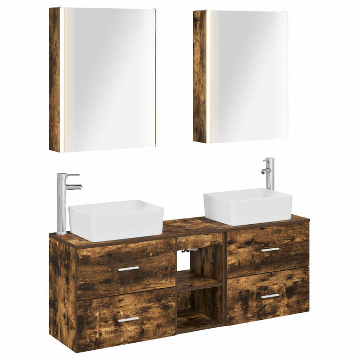 Set de mobilier pentru baie 5 pcs Stejar fumuriu WALTI