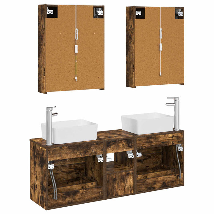 Set de mobilier pentru baie 5 pcs Stejar fumuriu WALTI