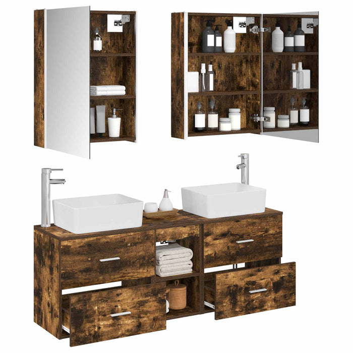 Set de mobilier pentru baie 5 pcs Stejar fumuriu WALTI
