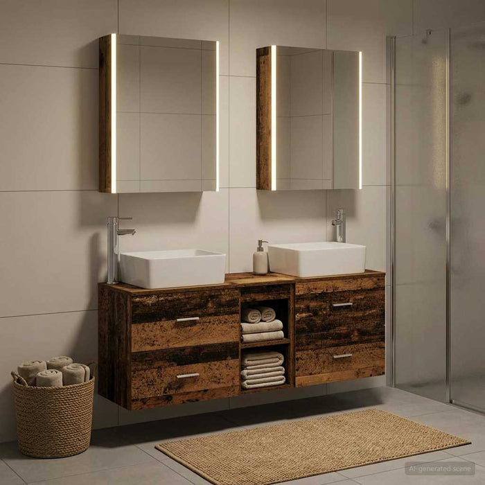 Set de mobilier pentru baie 5 pcs Lemn vechi WALTI