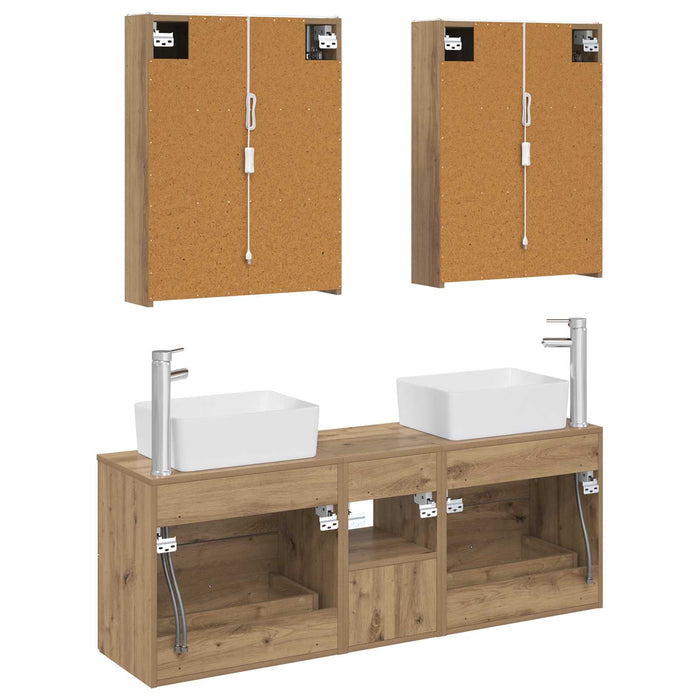 Set de mobilier pentru baie 5 pcs Stejar Artizanal WALTI