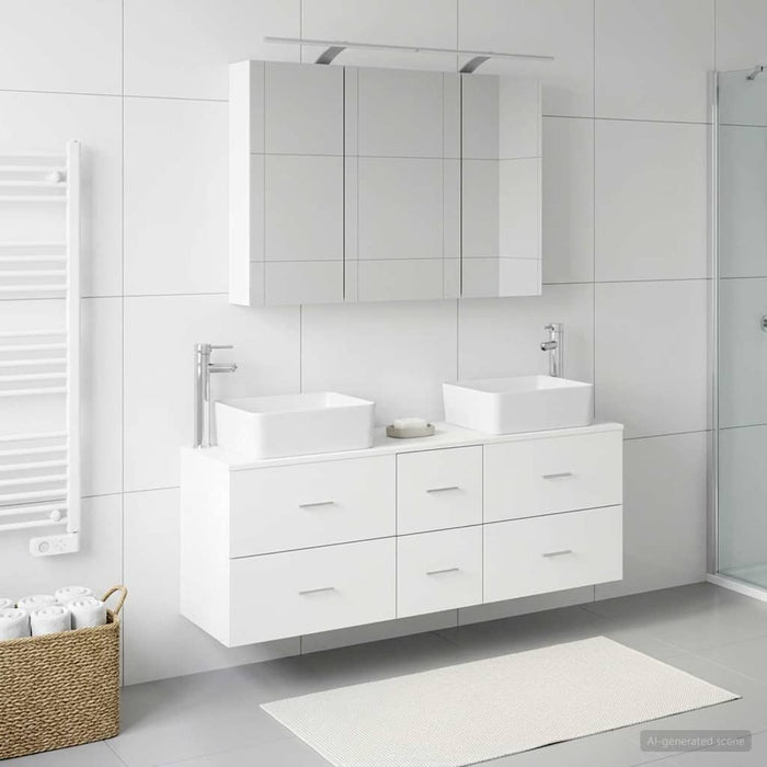 Set de mobilier pentru baie 4 buc. Alb Lemn prelucrat și sticlă WALTI