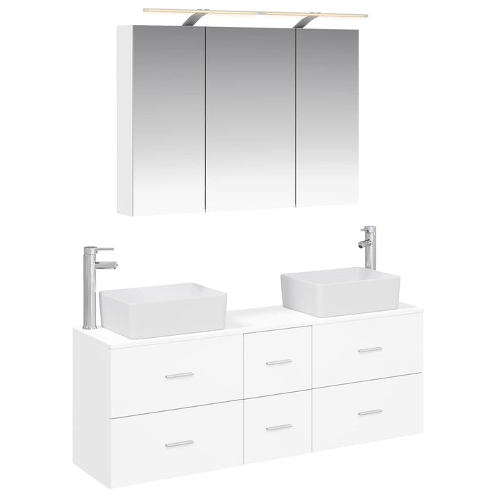 Set de mobilier pentru baie 4 pcs Alb Lemn prelucrat și sticlă WALTI