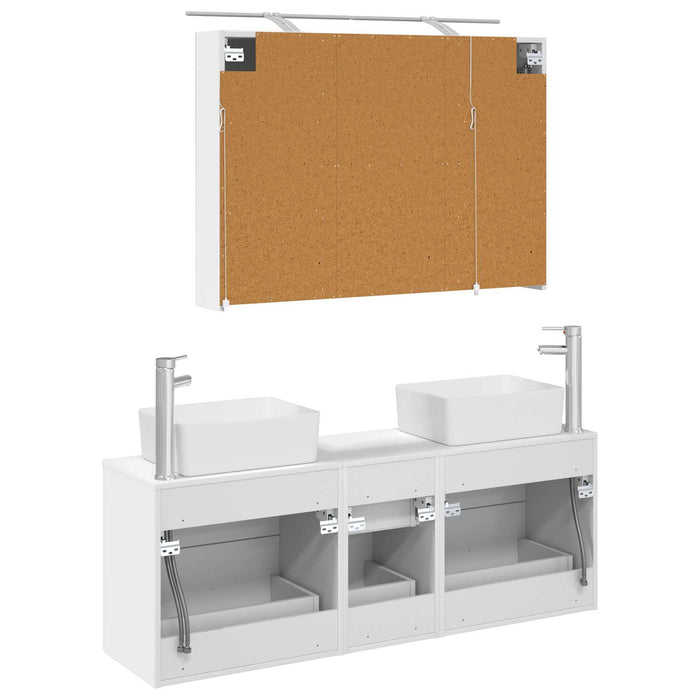 Set de mobilier pentru baie 4 pcs Alb Lemn prelucrat și sticlă WALTI