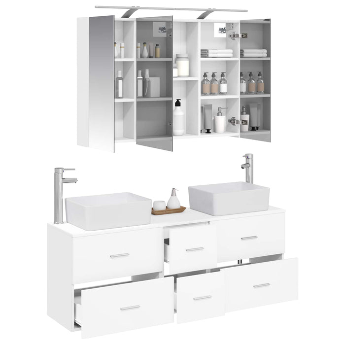 Set de mobilier pentru baie 4 pcs Alb Lemn prelucrat și sticlă WALTI