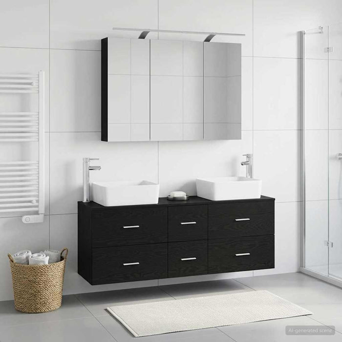 Set de mobilier pentru baie 4 pcs Stejar Negru WALTI