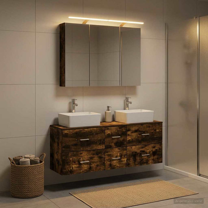 Set de mobilier pentru baie 4 buc. Stejar fumuriu WALTI