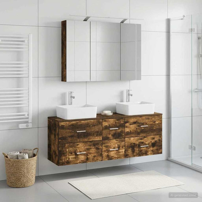 Set de mobilier pentru baie 4 buc. Stejar fumuriu WALTI