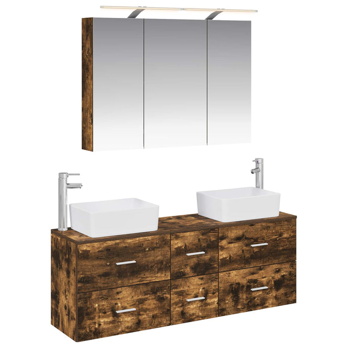 Set de mobilier pentru baie 4 buc. Stejar fumuriu WALTI