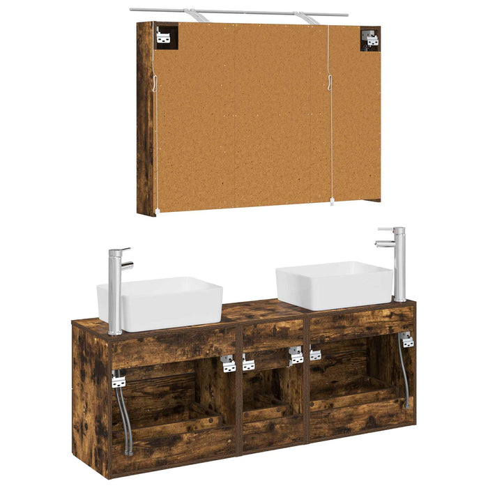 Set de mobilier pentru baie 4 buc. Stejar fumuriu WALTI