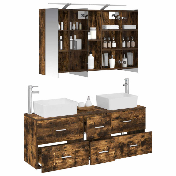 Set de mobilier pentru baie 4 buc. Stejar fumuriu WALTI