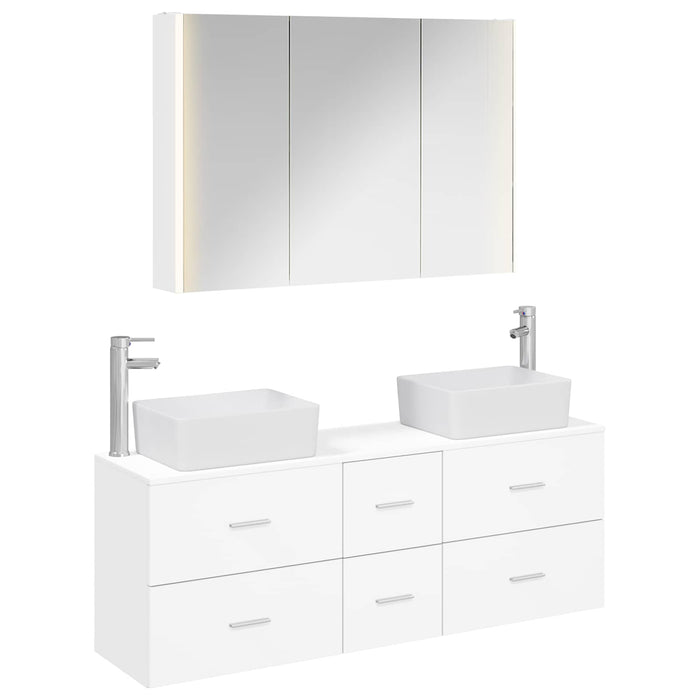 Set de mobilier pentru baie 4 pcs Alb Lemn prelucrat și sticlă WALTI