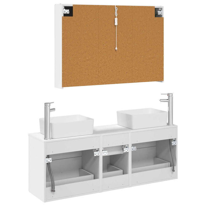 Set de mobilier pentru baie 4 pcs Alb Lemn prelucrat și sticlă WALTI