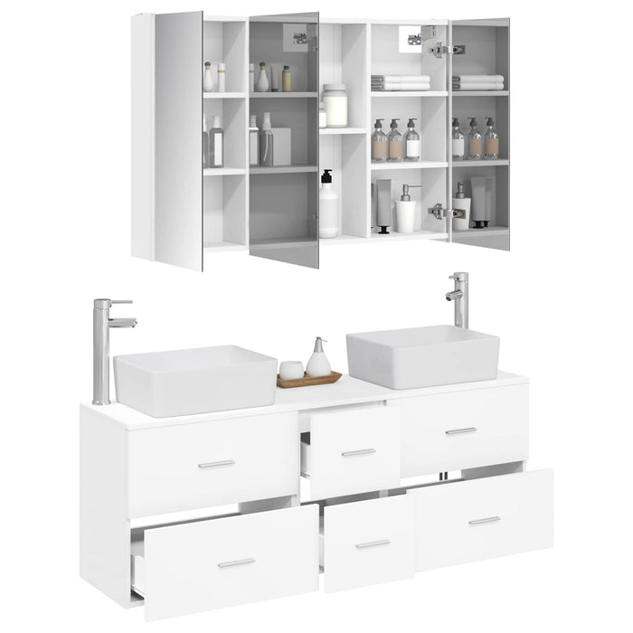 Set de mobilier pentru baie 4 pcs Alb Lemn prelucrat și sticlă WALTI
