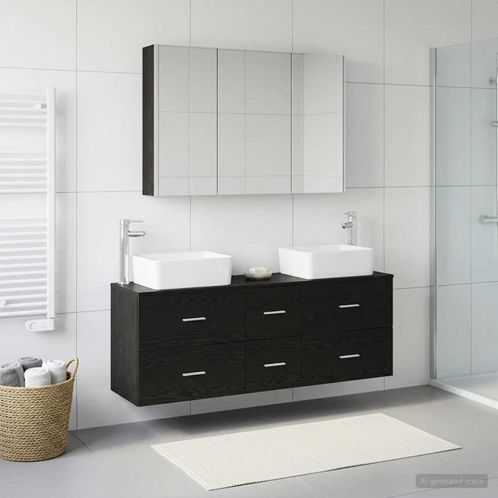 Set de mobilier pentru baie 4 buc. Stejar Negru WALTI