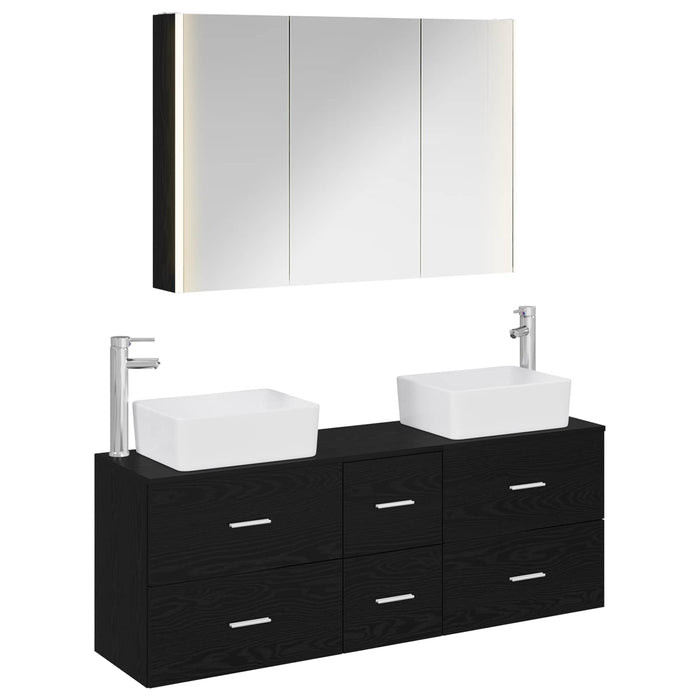 Set de mobilier pentru baie 4 pcs Stejar Negru WALTI