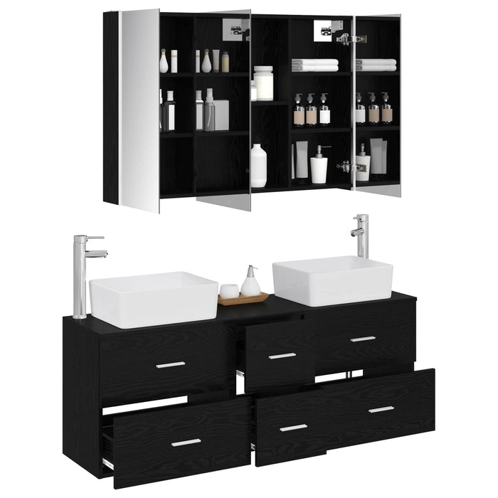Set de mobilier pentru baie 4 pcs Stejar Negru WALTI