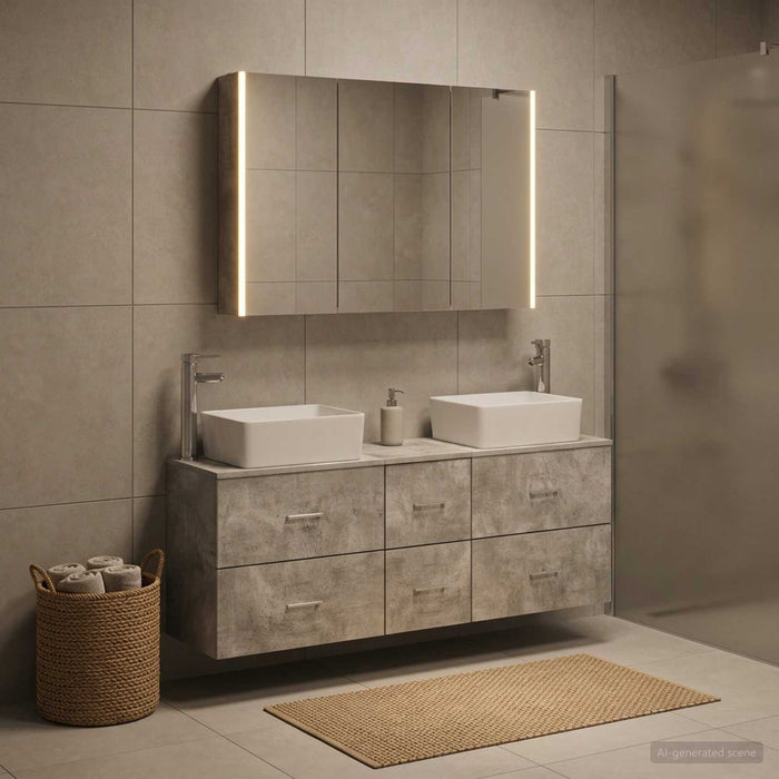 Set de mobilier pentru baie 4 buc. Gri Beton - WALTI WALTI